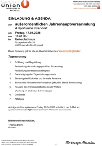 Einladung ao. Jahreshauptversammlung UNION